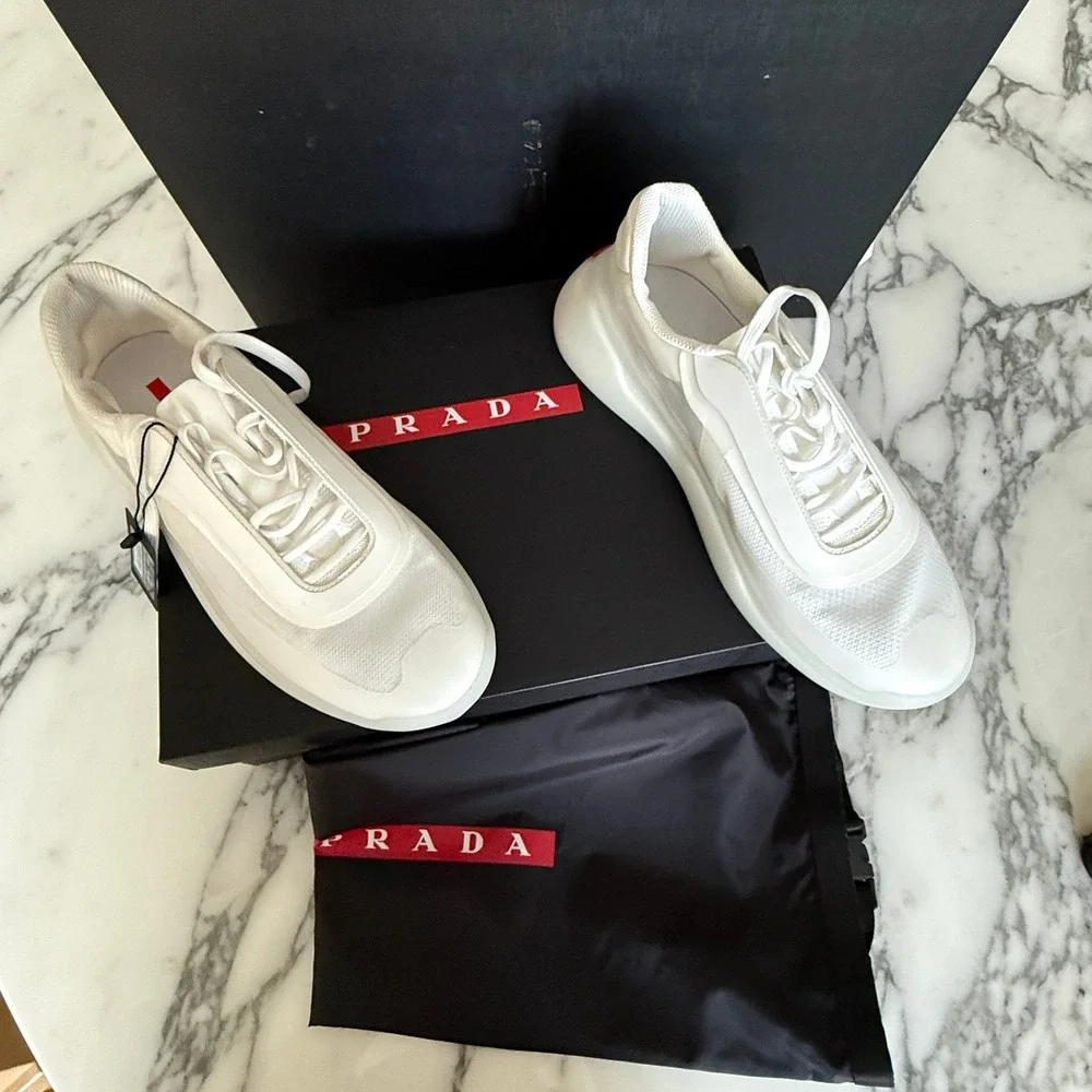 Prada America's Cup White Technical Nylon 1 Sneakers 4E3608‎ Mens UK 7